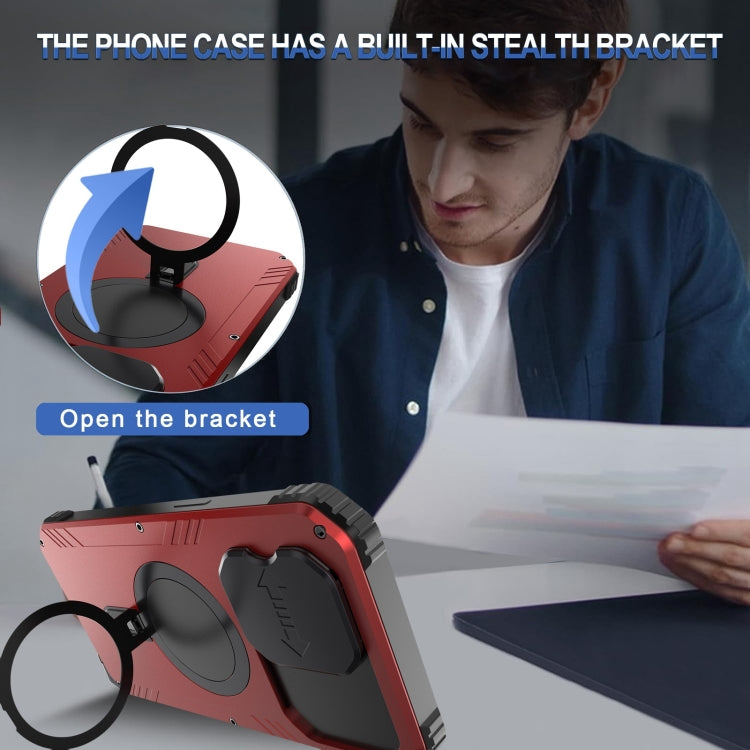 For iPhone 15 Pro Max Camera Shield MagSafe Holder Life Waterproof Phone Case(Red) - iPhone 15 Pro Max Cases by buy2fix | Online Shopping UK | buy2fix