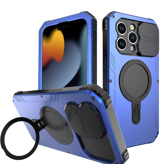 For iPhone 15 Pro Camera Shield MagSafe Holder Life Waterproof Phone Case(Blue) - iPhone 15 Pro Cases by buy2fix | Online Shopping UK | buy2fix