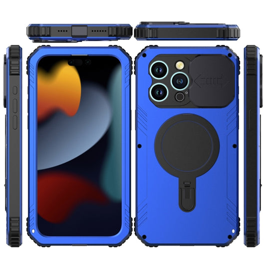 For iPhone 15 Pro Camera Shield MagSafe Holder Life Waterproof Phone Case(Blue) - iPhone 15 Pro Cases by buy2fix | Online Shopping UK | buy2fix