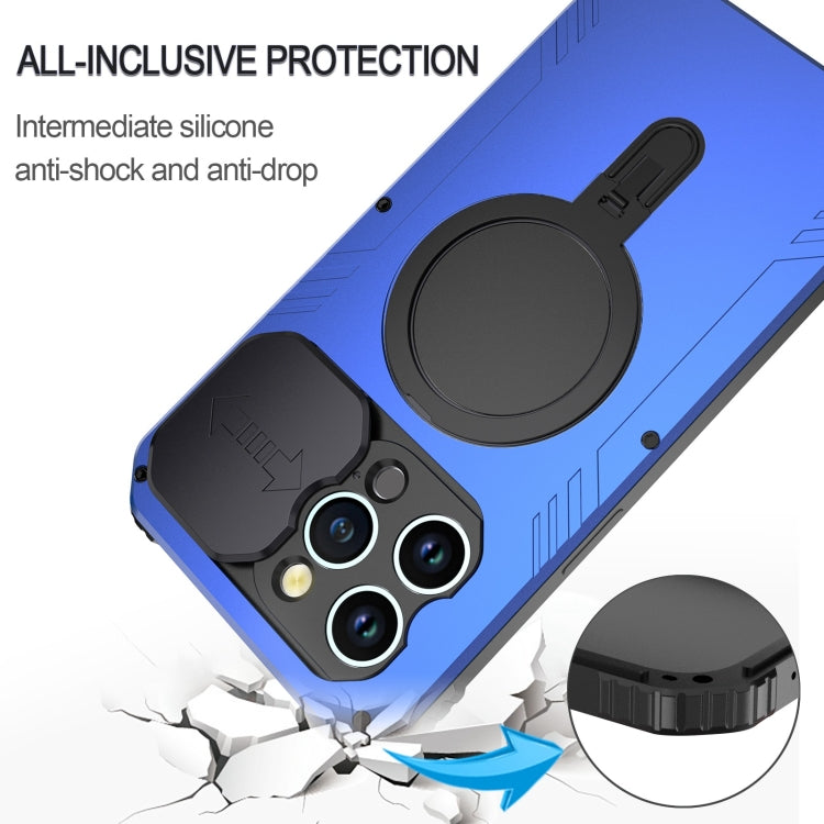 For iPhone 15 Camera Shield MagSafe Holder Life Waterproof Phone Case(Blue) - iPhone 15 Cases by buy2fix | Online Shopping UK | buy2fix