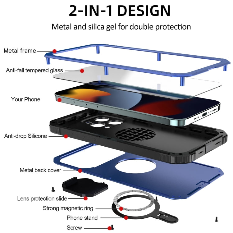 For iPhone 15 Camera Shield MagSafe Holder Life Waterproof Phone Case(Blue) - iPhone 15 Cases by buy2fix | Online Shopping UK | buy2fix