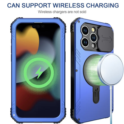 For iPhone 15 Camera Shield MagSafe Holder Life Waterproof Phone Case(Blue) - iPhone 15 Cases by buy2fix | Online Shopping UK | buy2fix