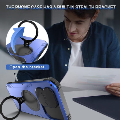 For iPhone 15 Camera Shield MagSafe Holder Life Waterproof Phone Case(Blue) - iPhone 15 Cases by buy2fix | Online Shopping UK | buy2fix