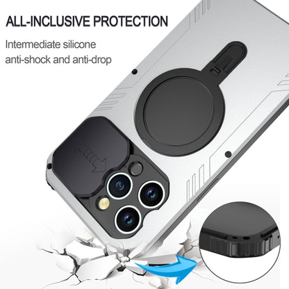 For iPhone 15 Camera Shield MagSafe Holder Life Waterproof Phone Case(Silver) - iPhone 15 Cases by buy2fix | Online Shopping UK | buy2fix
