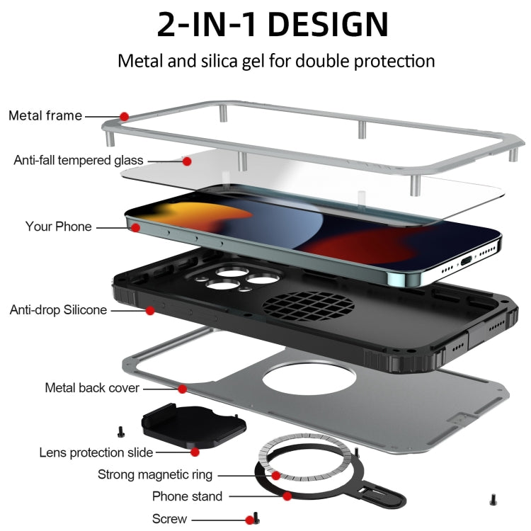 For iPhone 15 Camera Shield MagSafe Holder Life Waterproof Phone Case(Silver) - iPhone 15 Cases by buy2fix | Online Shopping UK | buy2fix