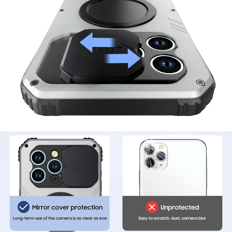 For iPhone 15 Camera Shield MagSafe Holder Life Waterproof Phone Case(Silver) - iPhone 15 Cases by buy2fix | Online Shopping UK | buy2fix
