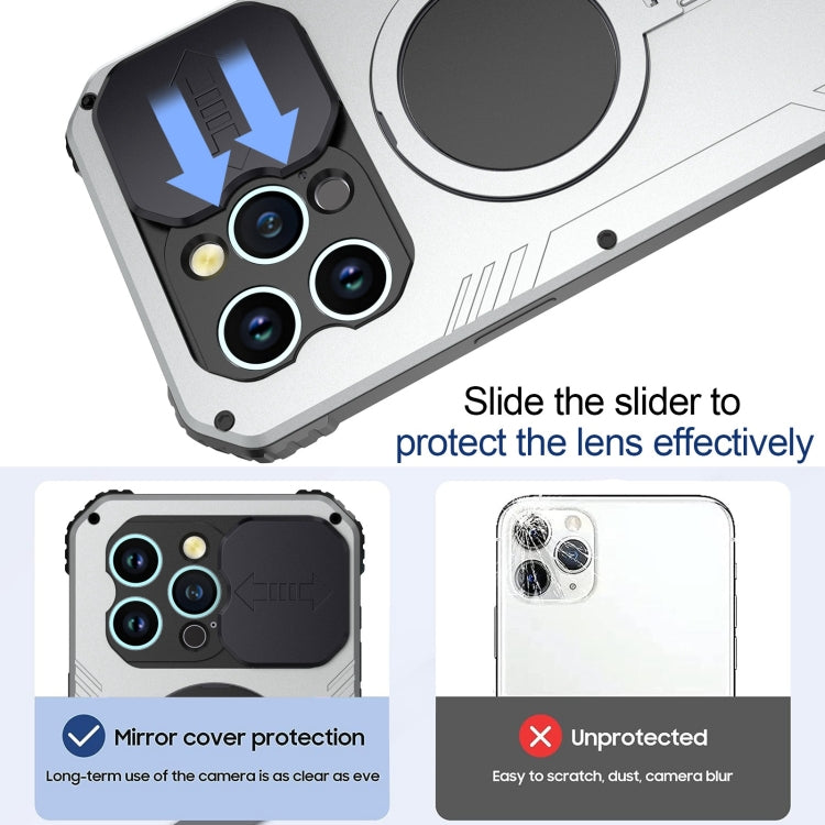 For iPhone 15 Camera Shield MagSafe Holder Life Waterproof Phone Case(Silver) - iPhone 15 Cases by buy2fix | Online Shopping UK | buy2fix