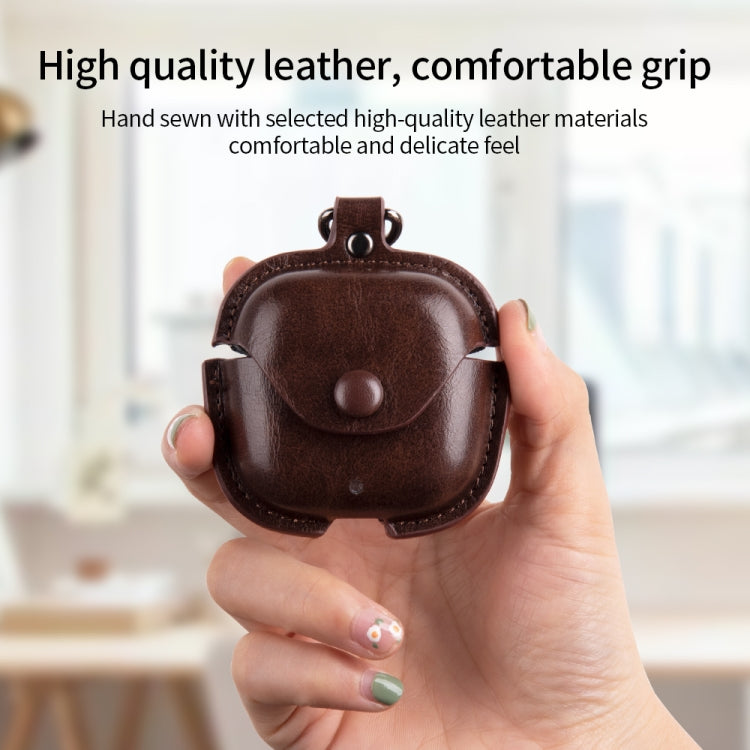 For Huawei FreeBuds SE 2 / SE 3 Leather TWS Earphone Protective Case with Hook(Light Brown) - Huawei Earphone Case by buy2fix | Online Shopping UK | buy2fix