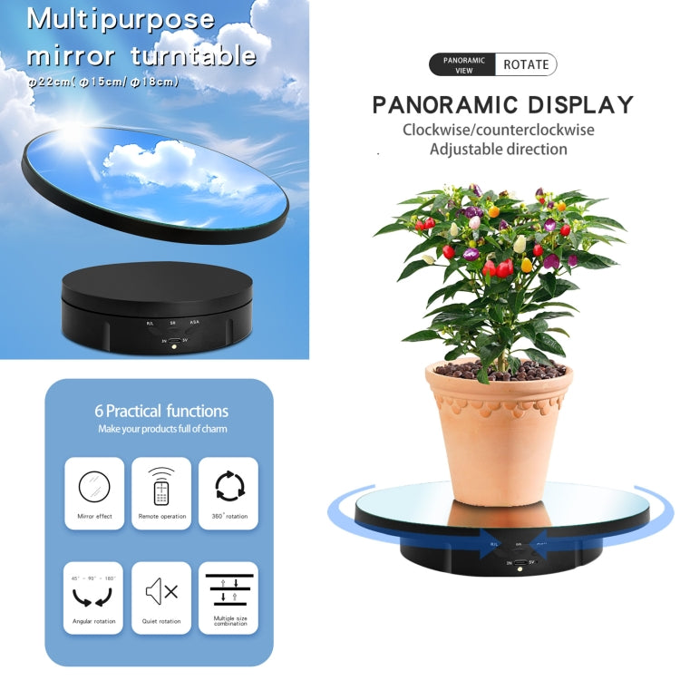 22cm Mirror Electric Rotating Display Stand Live Video Shooting Props Turntable With Remote Control(Black) by buy2fix