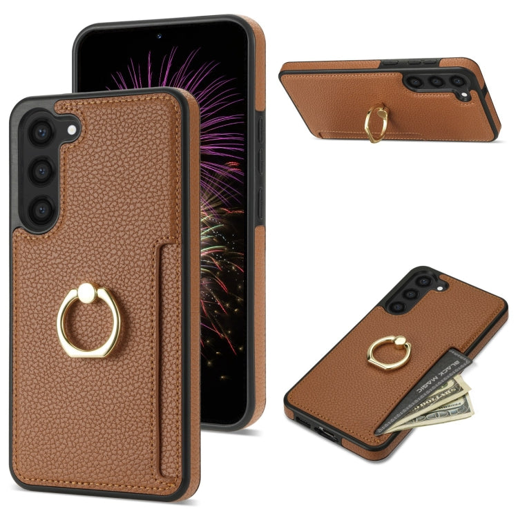 For Samsung Galaxy S23+ 5G Ring Card  Litchi Leather Back Phone Case(Brown) - Galaxy S23+ 5G Cases by buy2fix | Online Shopping UK | buy2fix