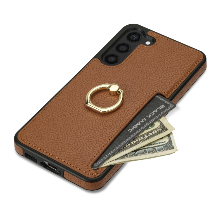 For Samsung Galaxy S23+ 5G Ring Card  Litchi Leather Back Phone Case(Brown) - Galaxy S23+ 5G Cases by buy2fix | Online Shopping UK | buy2fix
