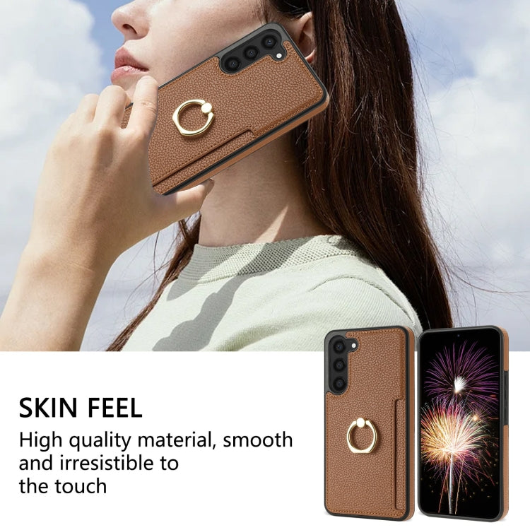 For Samsung Galaxy S23+ 5G Ring Card  Litchi Leather Back Phone Case(Brown) - Galaxy S23+ 5G Cases by buy2fix | Online Shopping UK | buy2fix