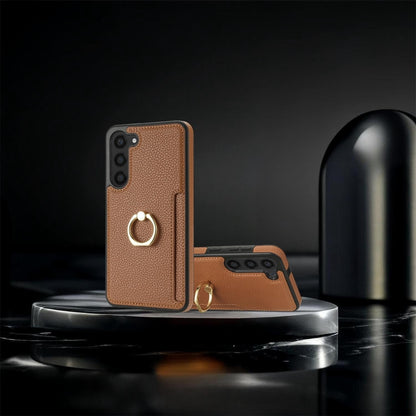 For Samsung Galaxy S23+ 5G Ring Card  Litchi Leather Back Phone Case(Brown) - Galaxy S23+ 5G Cases by buy2fix | Online Shopping UK | buy2fix