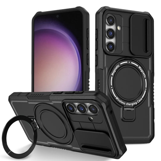 For Samsung Galaxy S23 FE 5G Sliding Camshield Magsafe Holder TPU Hybrid PC Phone Case(Black) - Galaxy S23 FE 5G Cases by buy2fix | Online Shopping UK | buy2fix