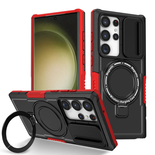 For Samsung Galaxy S23 Ultra 5G Sliding Camshield Magsafe Holder TPU Hybrid PC Phone Case(Black Red) - Galaxy S23 Ultra 5G Cases by buy2fix | Online Shopping UK | buy2fix