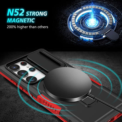 For Samsung Galaxy S23 Ultra 5G Sliding Camshield Magsafe Holder TPU Hybrid PC Phone Case(Black Red) - Galaxy S23 Ultra 5G Cases by buy2fix | Online Shopping UK | buy2fix