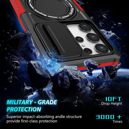 For Samsung Galaxy S23 Ultra 5G Sliding Camshield Magsafe Holder TPU Hybrid PC Phone Case(Black Red) - Galaxy S23 Ultra 5G Cases by buy2fix | Online Shopping UK | buy2fix