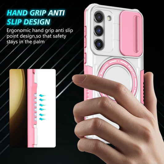 For Samsung Galaxy S23+ 5G Sliding Camshield Magsafe Holder TPU Hybrid PC Phone Case(Pink White) - Galaxy S23+ 5G Cases by buy2fix | Online Shopping UK | buy2fix
