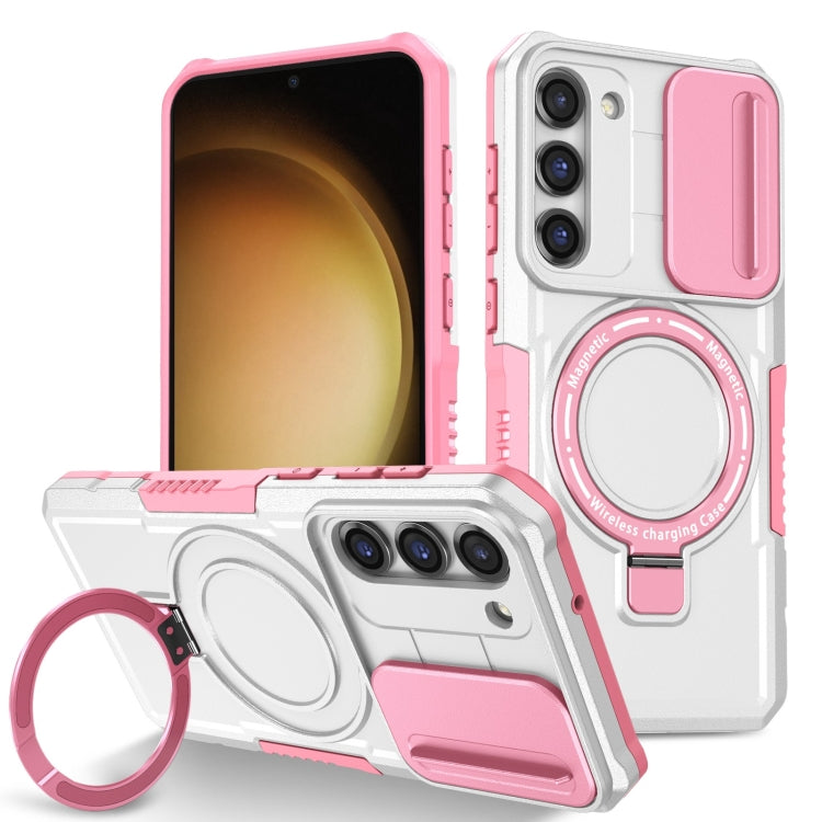 For Samsung Galaxy S23 5G Sliding Camshield Magsafe Holder TPU Hybrid PC Phone Case(Pink White) - Galaxy S23 5G Cases by buy2fix | Online Shopping UK | buy2fix