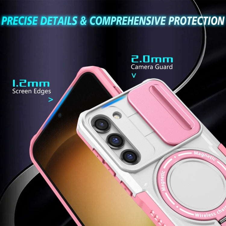 For Samsung Galaxy S23 5G Sliding Camshield Magsafe Holder TPU Hybrid PC Phone Case(Pink White) - Galaxy S23 5G Cases by buy2fix | Online Shopping UK | buy2fix
