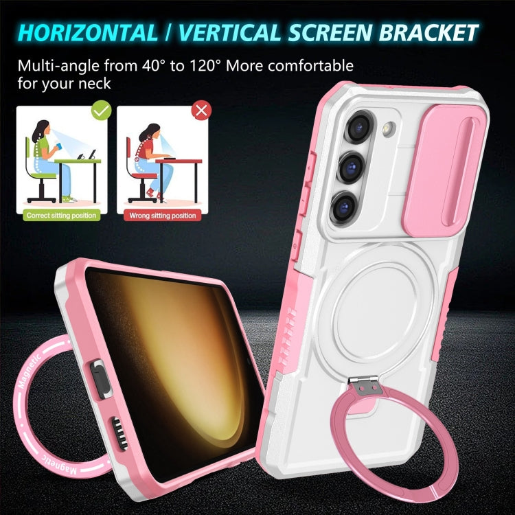 For Samsung Galaxy S23 5G Sliding Camshield Magsafe Holder TPU Hybrid PC Phone Case(Pink White) - Galaxy S23 5G Cases by buy2fix | Online Shopping UK | buy2fix