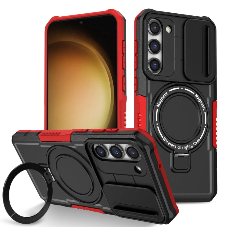 For Samsung Galaxy S23 5G Sliding Camshield Magsafe Holder TPU Hybrid PC Phone Case(Black Red) - Galaxy S23 5G Cases by buy2fix | Online Shopping UK | buy2fix