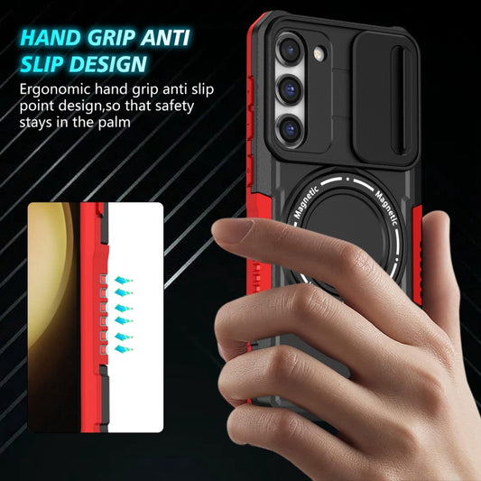 For Samsung Galaxy S23 5G Sliding Camshield Magsafe Holder TPU Hybrid PC Phone Case(Black Red) - Galaxy S23 5G Cases by buy2fix | Online Shopping UK | buy2fix