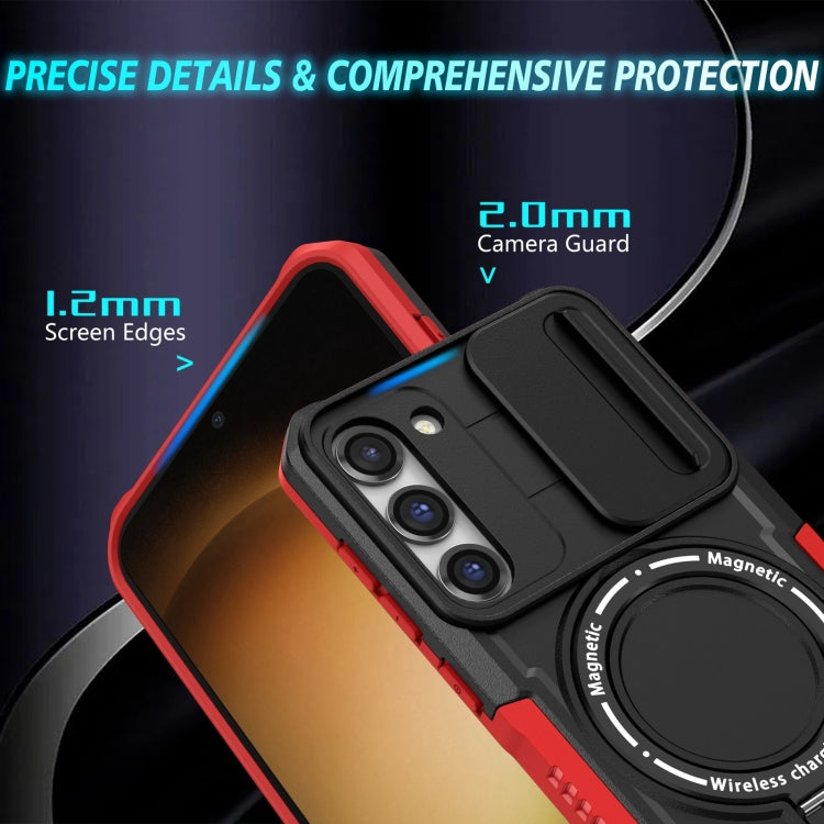 For Samsung Galaxy S23 5G Sliding Camshield Magsafe Holder TPU Hybrid PC Phone Case(Black Red) - Galaxy S23 5G Cases by buy2fix | Online Shopping UK | buy2fix