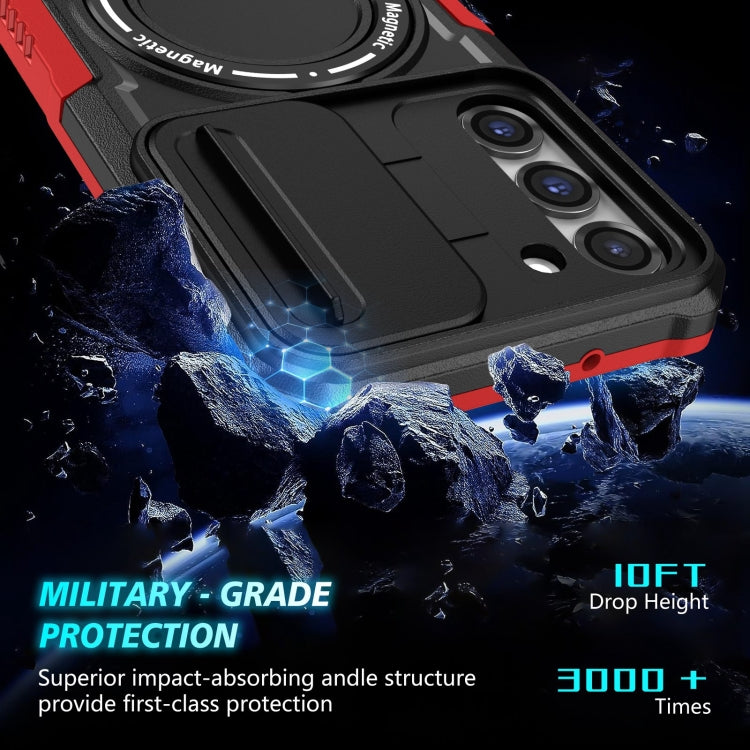 For Samsung Galaxy S23 5G Sliding Camshield Magsafe Holder TPU Hybrid PC Phone Case(Black Red) - Galaxy S23 5G Cases by buy2fix | Online Shopping UK | buy2fix