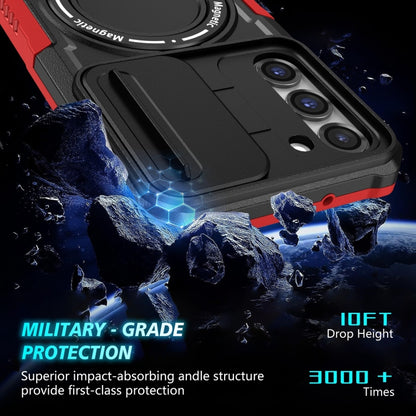 For Samsung Galaxy S23 5G Sliding Camshield Magsafe Holder TPU Hybrid PC Phone Case(Black Red) - Galaxy S23 5G Cases by buy2fix | Online Shopping UK | buy2fix
