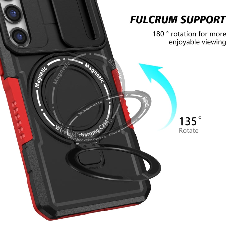 For Samsung Galaxy S23 5G Sliding Camshield Magsafe Holder TPU Hybrid PC Phone Case(Black Red) - Galaxy S23 5G Cases by buy2fix | Online Shopping UK | buy2fix