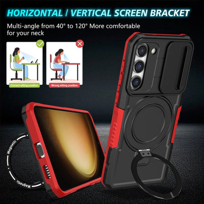 For Samsung Galaxy S23 5G Sliding Camshield Magsafe Holder TPU Hybrid PC Phone Case(Black Red) - Galaxy S23 5G Cases by buy2fix | Online Shopping UK | buy2fix