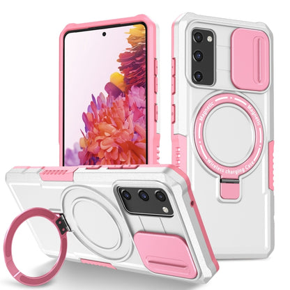 For Samsung Galaxy S20 FE Sliding Camshield Magsafe Holder TPU Hybrid PC Phone Case(Pink White) by buy2fix