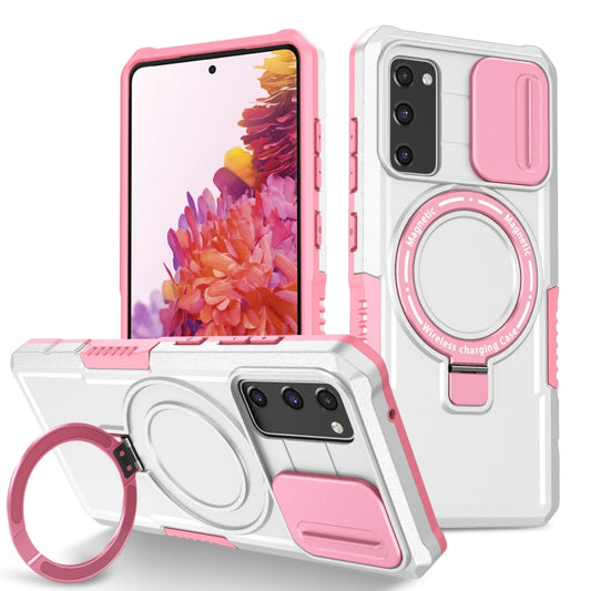 For Samsung Galaxy S20 FE Sliding Camshield Magsafe Holder TPU Hybrid PC Phone Case(Pink White) by buy2fix