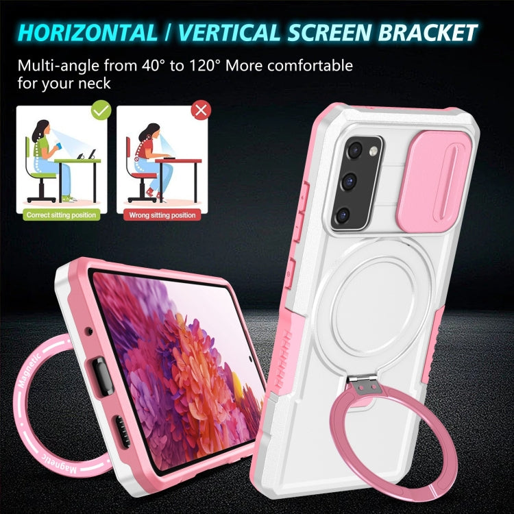 For Samsung Galaxy S20 FE Sliding Camshield Magsafe Holder TPU Hybrid PC Phone Case(Pink White) by buy2fix