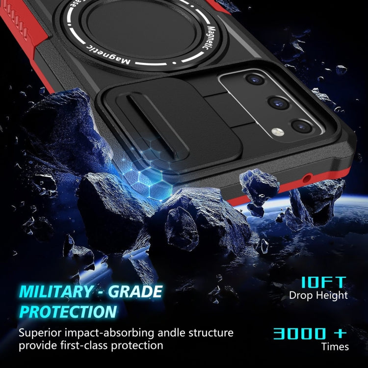 For Samsung Galaxy S20 FE Sliding Camshield Magsafe Holder TPU Hybrid PC Phone Case(Black Red) by buy2fix