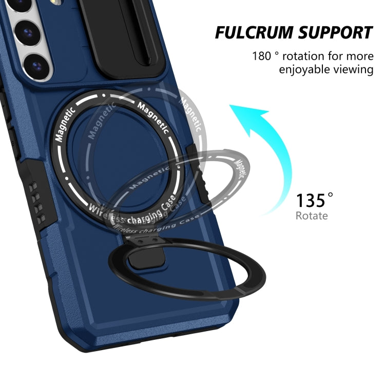 For Samsung Galaxy S22 5G Sliding Camshield Magsafe Holder TPU Hybrid PC Phone Case(Royal Blue) by buy2fix