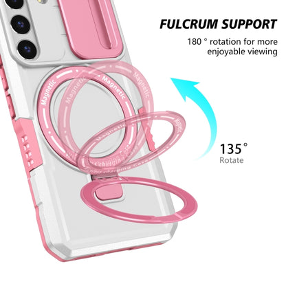 For Samsung Galaxy S22 5G Sliding Camshield Magsafe Holder TPU Hybrid PC Phone Case(Pink White) by buy2fix