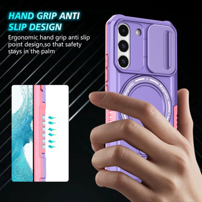 For Samsung Galaxy S22 5G Sliding Camshield Magsafe Holder TPU Hybrid PC Phone Case(Pink Purple) by buy2fix