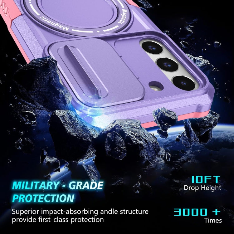 For Samsung Galaxy S22 5G Sliding Camshield Magsafe Holder TPU Hybrid PC Phone Case(Pink Purple) by buy2fix