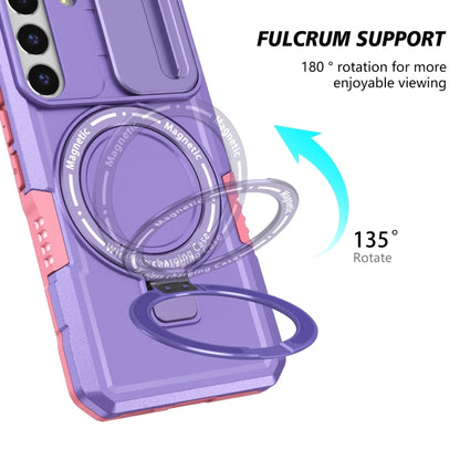 For Samsung Galaxy S22 5G Sliding Camshield Magsafe Holder TPU Hybrid PC Phone Case(Pink Purple) by buy2fix