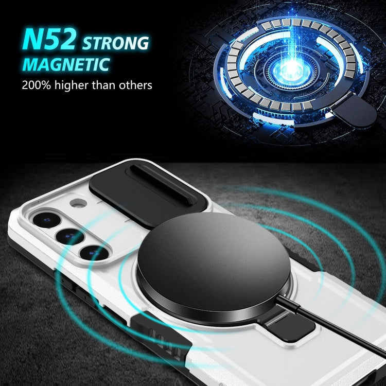 For Samsung Galaxy S22 5G Sliding Camshield Magsafe Holder TPU Hybrid PC Phone Case(Black White) by buy2fix
