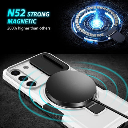 For Samsung Galaxy S22 5G Sliding Camshield Magsafe Holder TPU Hybrid PC Phone Case(Black White) by buy2fix