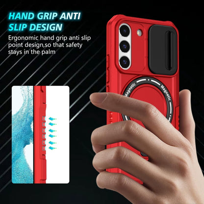 For Samsung Galaxy S22 5G Sliding Camshield Magsafe Holder TPU Hybrid PC Phone Case(Red) by buy2fix