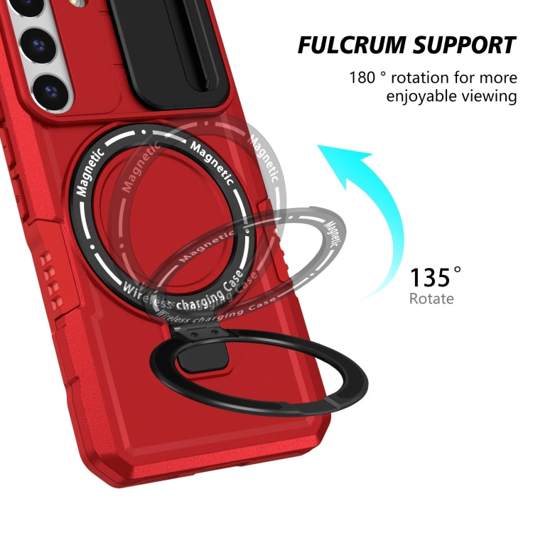 For Samsung Galaxy S22 5G Sliding Camshield Magsafe Holder TPU Hybrid PC Phone Case(Red) by buy2fix