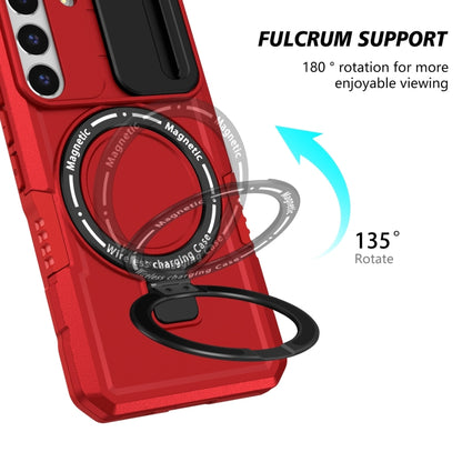 For Samsung Galaxy S22 5G Sliding Camshield Magsafe Holder TPU Hybrid PC Phone Case(Red) by buy2fix