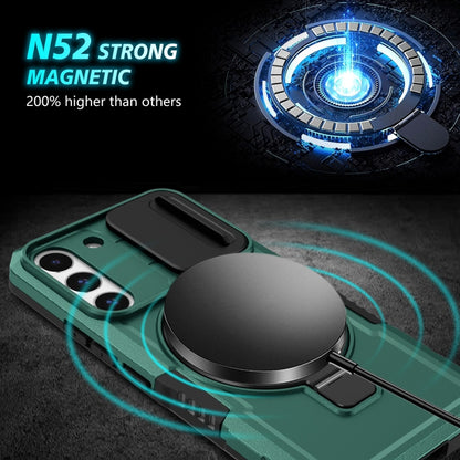 For Samsung Galaxy S22 5G Sliding Camshield Magsafe Holder TPU Hybrid PC Phone Case(Deep Green) by buy2fix