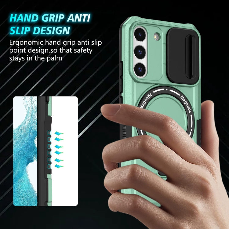 For Samsung Galaxy S22 5G Sliding Camshield Magsafe Holder TPU Hybrid PC Phone Case(Light Blue) by buy2fix