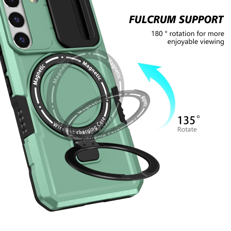 For Samsung Galaxy S22 5G Sliding Camshield Magsafe Holder TPU Hybrid PC Phone Case(Light Blue) by buy2fix