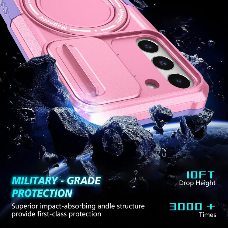 For Samsung Galaxy S22 5G Sliding Camshield Magsafe Holder TPU Hybrid PC Phone Case(Purple Pink) by buy2fix